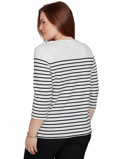TOP *PETITE* BLACK WHITE STRIPE W/POINSETTIA