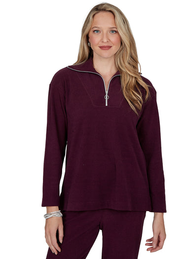 TOP *MISSY* HALF ZIP STRETCH RIB 3 COLORS