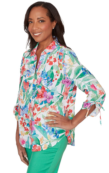 TOP *PETITE* GREEN MULTI TROPICAL PRINT