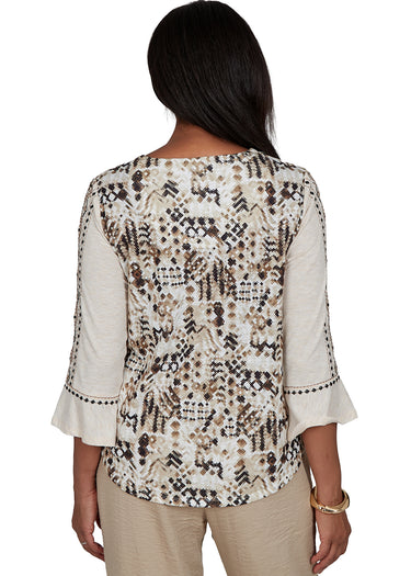 TOP *MISSY* WHEAT GEOMETRIC EMBROIDERY