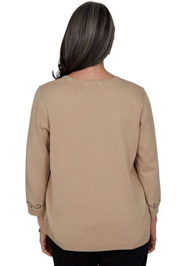 SWEATER *MISSY* WHEAT HEAT SET CENTER SCROLL