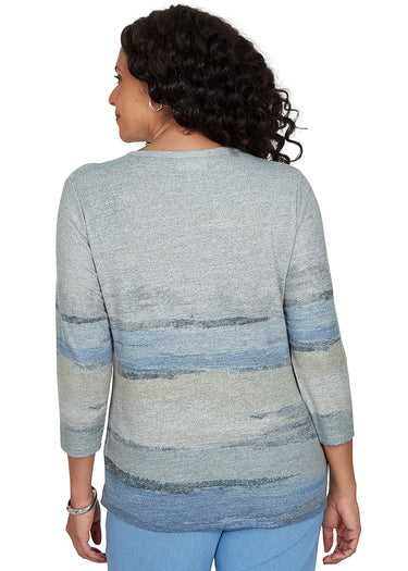 TOP *PETITE* BLUE MULTI CHENILLE FLORAL