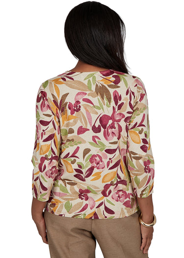 SWEATER *PETITE* TAN MULTI FLORAL PRINT