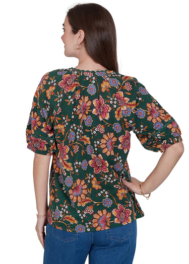 TOP *PLUS* FERN MULTI SPLIT NECK FLORAL VINES