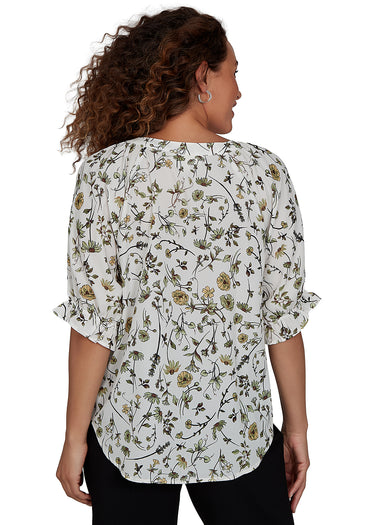 TOP *MISSY* VANILLA MULTI ELBOW SLEEVE NOTCHED NECK