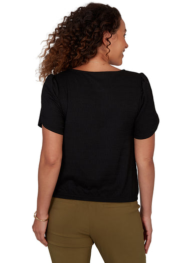 TOP *PLUS* BLACK TULIP SLEEVE CREW NECK