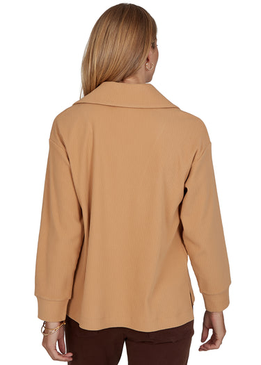 TOP *MISSY* TOFFEE SPLIT NECK RIB KNIT