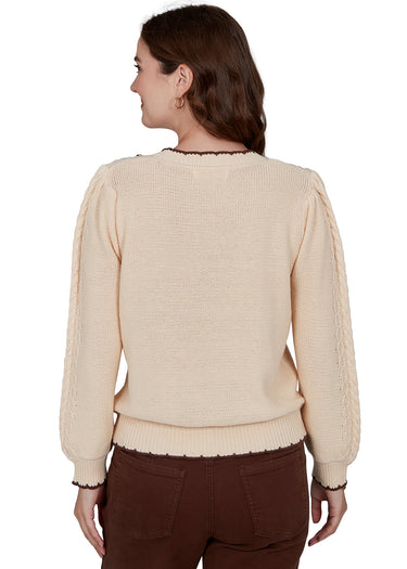 SWEATER *MISSY* PARCHMENT SCOOP NECK CABLE