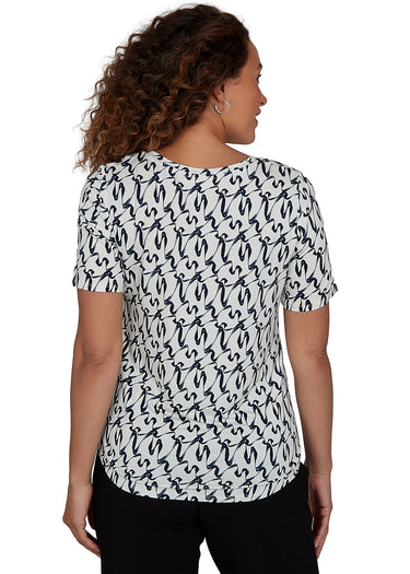 TOP *PLUS* VANILLA T BLUE S/S BRUSH LATTICE VNECK
