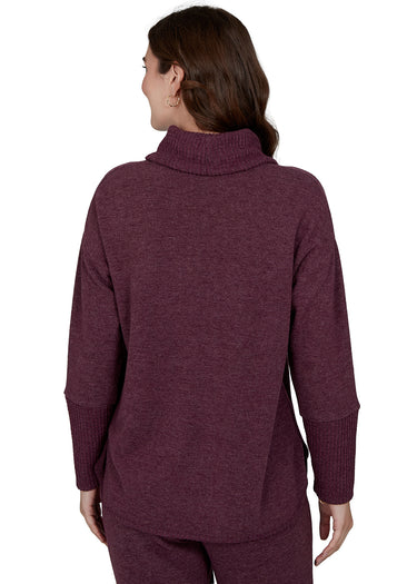 TOP *PLUS* FIG HEATHER COWL NECK COZY KNIT LONG SLEEVE