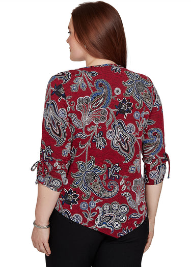 TOP *PETITE* RED PAISLEY MELANGE