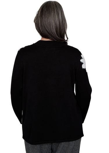SWEATER *PETITE* BLACK IVORY DRAMA FLORAL
