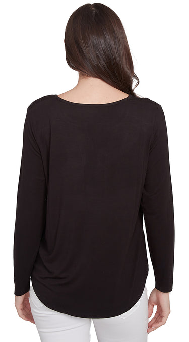 TOP *MISSY* ONYX MULTI LONG SLEEVE SPLIT NECK PAISLEY