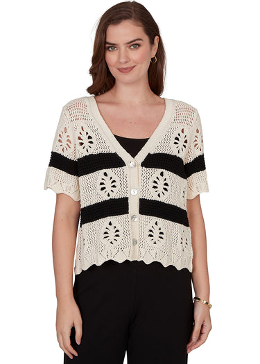 CARDI *MISSY* CREAM ONYX S/S VNK POINTELLE