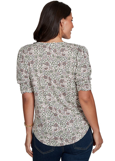 TOP *MISSY* MOSS GREEN MULTI FLORAL CRINKLE