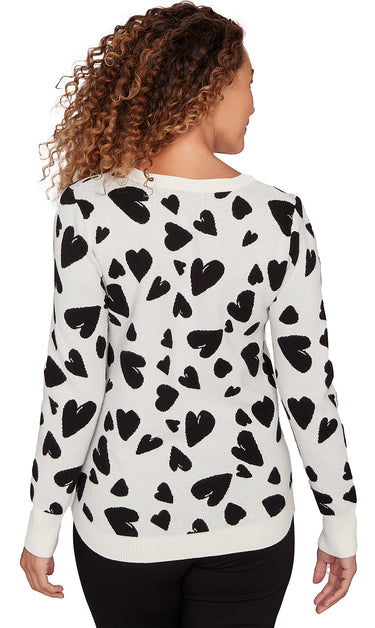 SWEATER *PETITE* LONG SLEEVE CREW NECK HEARTS