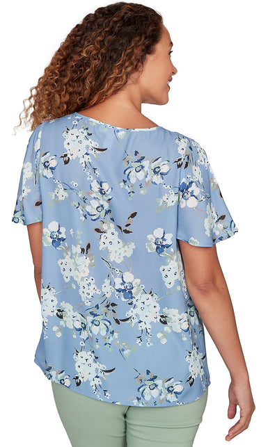 TOP *MISSY* THISTLE BLUE SHORT FLARE SLV FLRL