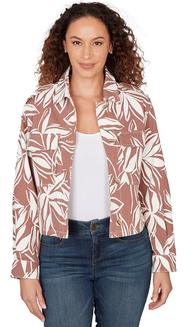 JACKET *MISSY* BROWN WHITE SPRINGING LEAVES DENIM