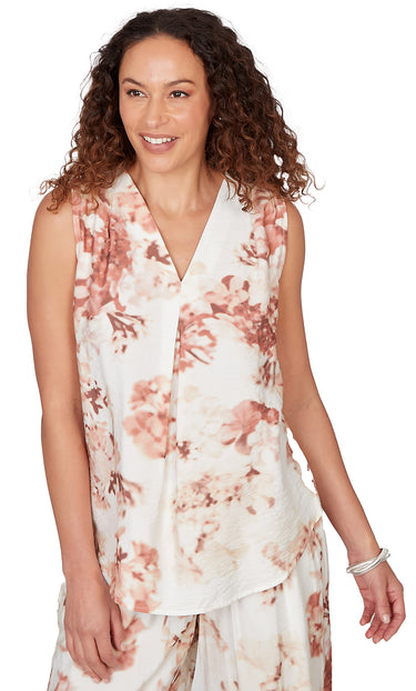 TOP *MISSY* SOFT WHITE MULTI VNECK CRUSHED FAILLE