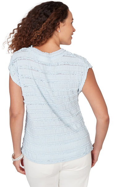 TOP *MISSY* POWDER BLUE BOAT NECK RUFFLE LACE