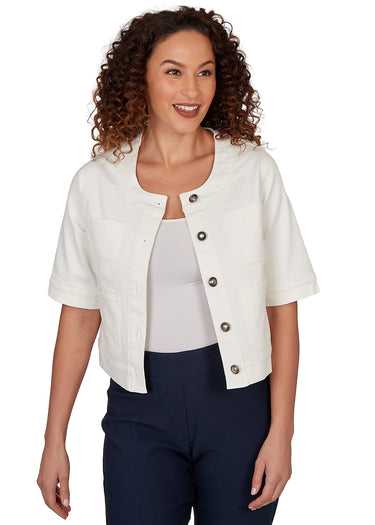 JACKET COLLARLESS COLORED DENIM