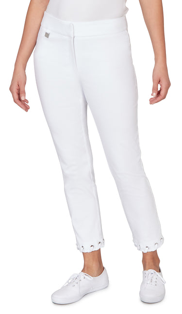 PANT *PETITE* WHITE W/LACE GROMMET DETAIL