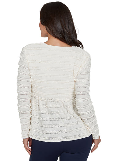 TOP *MISSY* CREAM VNECK RUFFLE LACE W/BUTTON DETAIL