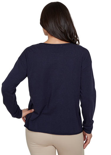 SWEATER *MISSY* OCEAN NAVY MULTI LONG SLEEVE CREW NECK DOG MOTIF