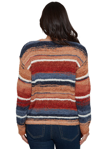 SWEATER *MISSY* BURNT HENNA RED MULTI MARLED STRIPE