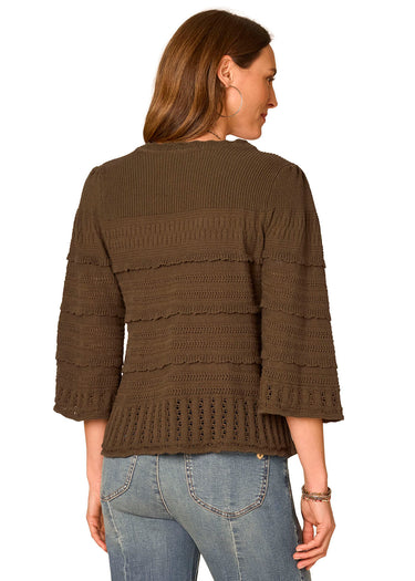 SWEATER *MISSY* FOREST MOSS 3/4 BELL SLEEVE SCALLOP EDGE