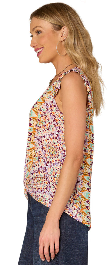 TOP *MISSY* WINE BERRY MULTI CAP SLV KNOT HEM