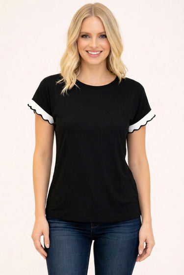 TEE MISSY SCALLOPED SLEEVE CONTRAST TRIM