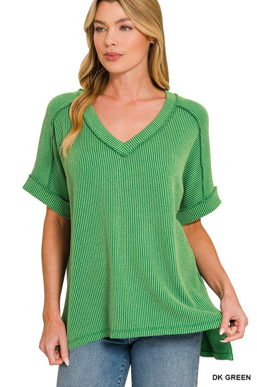 TOP *MISSY* RAISED RIB HI LO VNK SS 6 COLORS