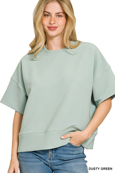 TOP *MISSY* RIBBED RND NK WAIST BANDED 4 COLORS