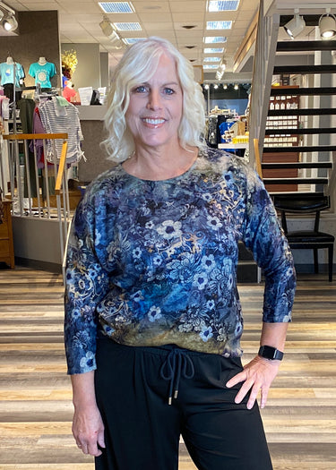 TOP *MISSY*HACCI PRINTED DOLMAN 3/4 SLEEVE 4 COLORS