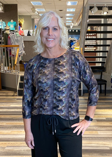 TOP *MISSY*HACCI PRINTED DOLMAN 3/4 SLEEVE 4 COLORS
