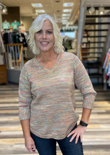 SWEATER *MISSY* SPACE DYE V NECK ROUND HEM 3 COLORS