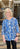 TOP *PETITE* INK BLUE GREY CONNECTIONS 3/4 SLV