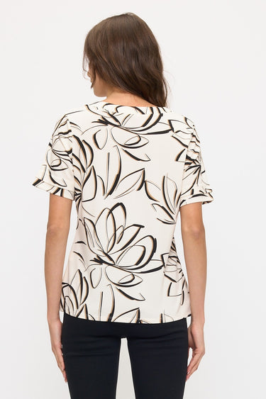 TOP *MISSY* IVORY BLACK TAUPE ABSTRACT CREPE