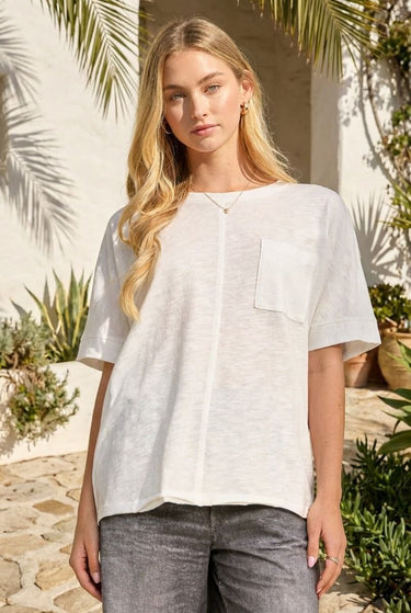 TOP *MISSY* COTTON SLUB W/POCKET SHORT SLEEVE