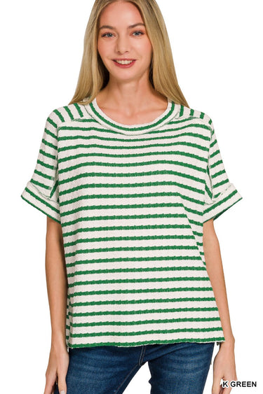 TOP *MISSY* STRIPE JACQ BOX SS