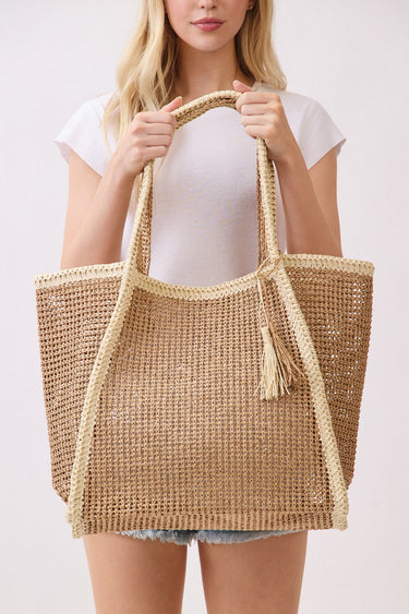 TOTE TWO TONE STRAW TAN