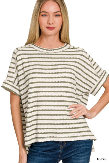 TOP *MISSY* STRIPE JACQ BOX SS