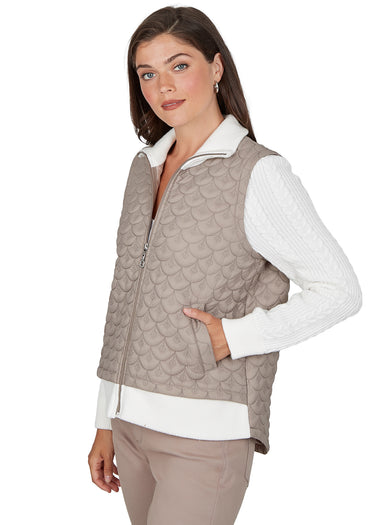 JACKET *MISSY* TAUPE MULTI ZIP FRONT QUILTED