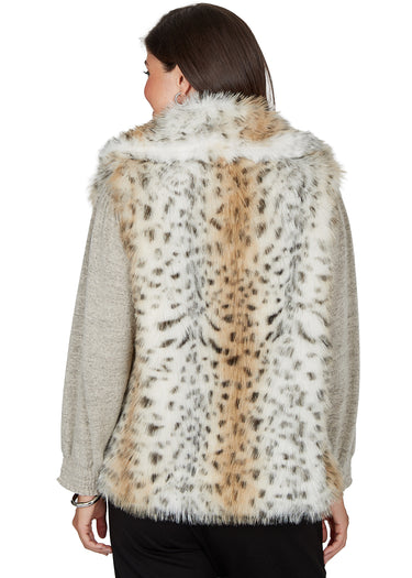 VEST *MISSY* IVORY MULTI OPEN FRONT SNOW LEOPARD