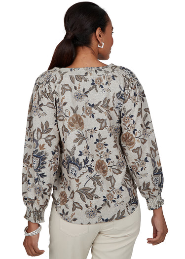 TOP *PLUS* OATMEAL MULTI FLORAL PRINT HACCI LS