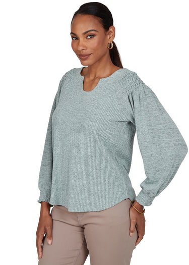 TOP *PETITE* MINT HEATHER RIB HACCI LONG SLEEVE