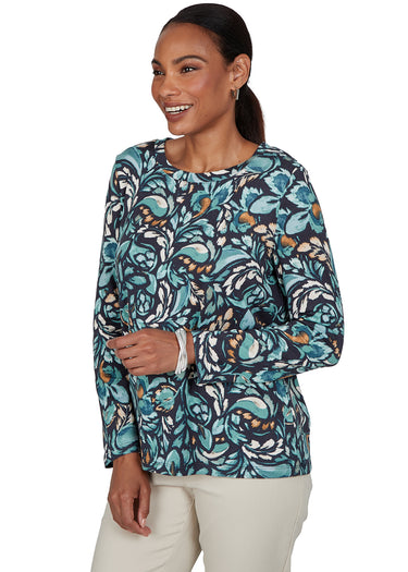 TOP *PLUS* NAVY MULTI BRUSHED PRINT HATCHI