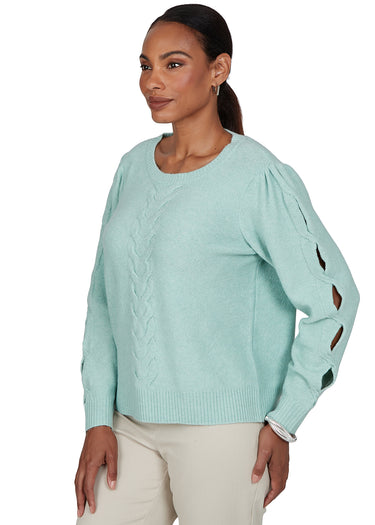 SWEATER *PETITE* MINT SOFT CABLE PULLOVER