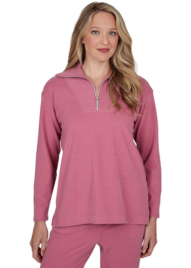 TOP *PETITE* HALF ZIP STRETCH RIB 2 COLORS